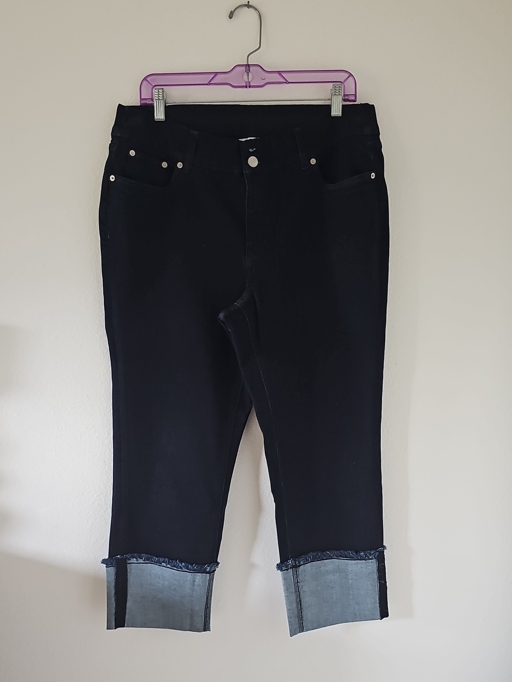 ●●DENIM & CO STRETCH CROPPED DK. DENIM JEANS NWOT S.16P●●